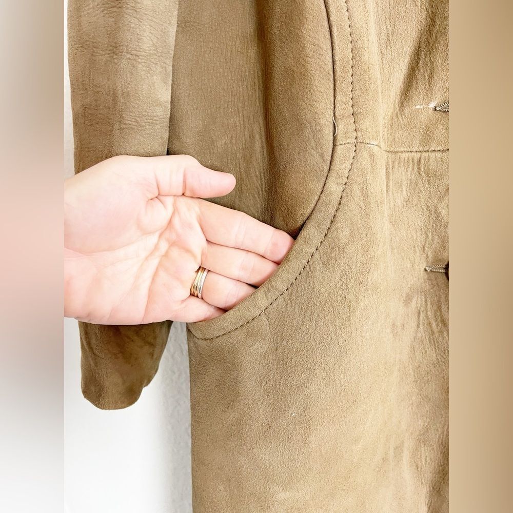 Vintage Brown Suede Coat with Fur Collar long trench coat length - Picture 8 of 8